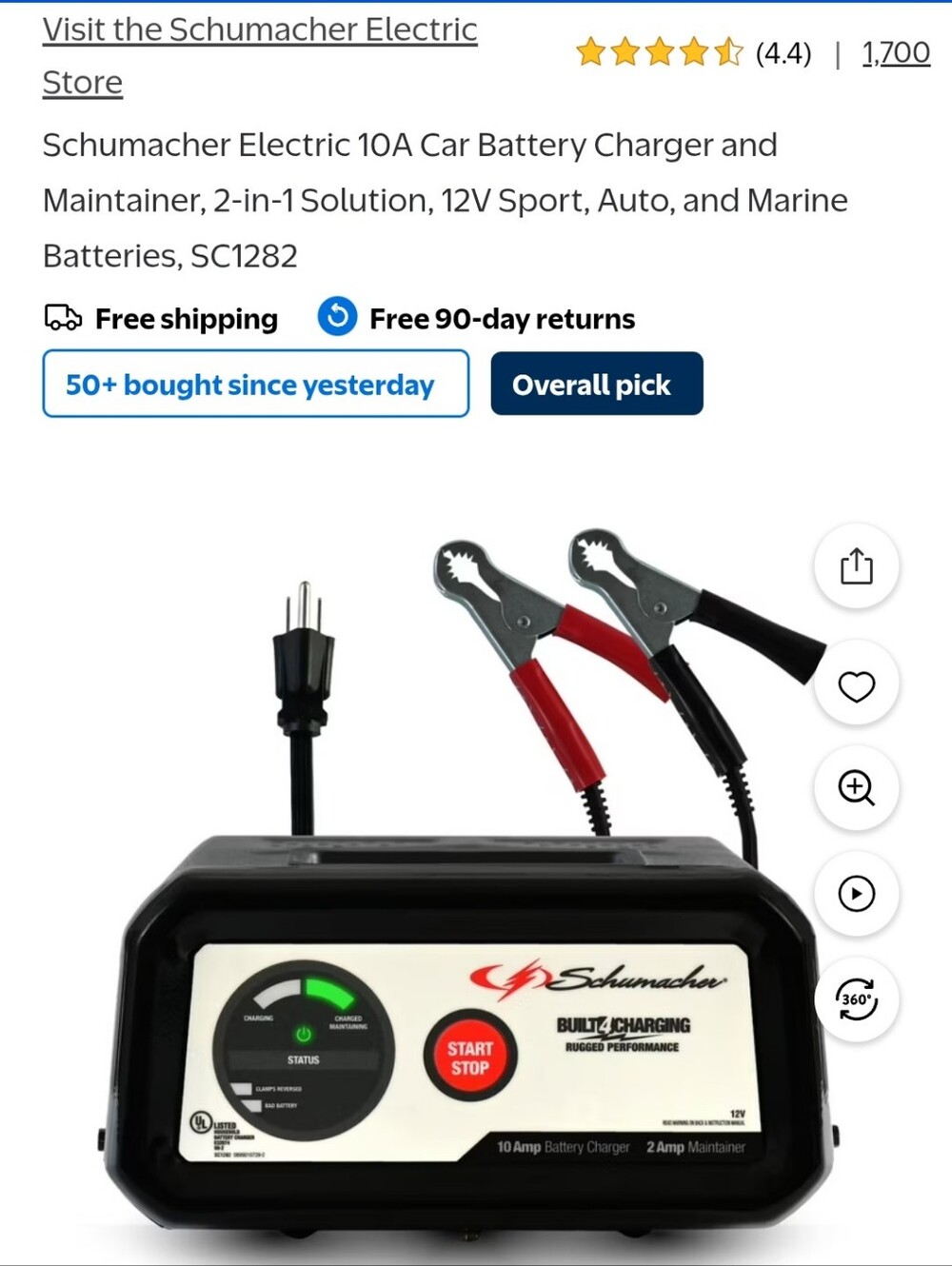 Schumacher 10 Amp Battery Charger - Black - Picture 9 of 9